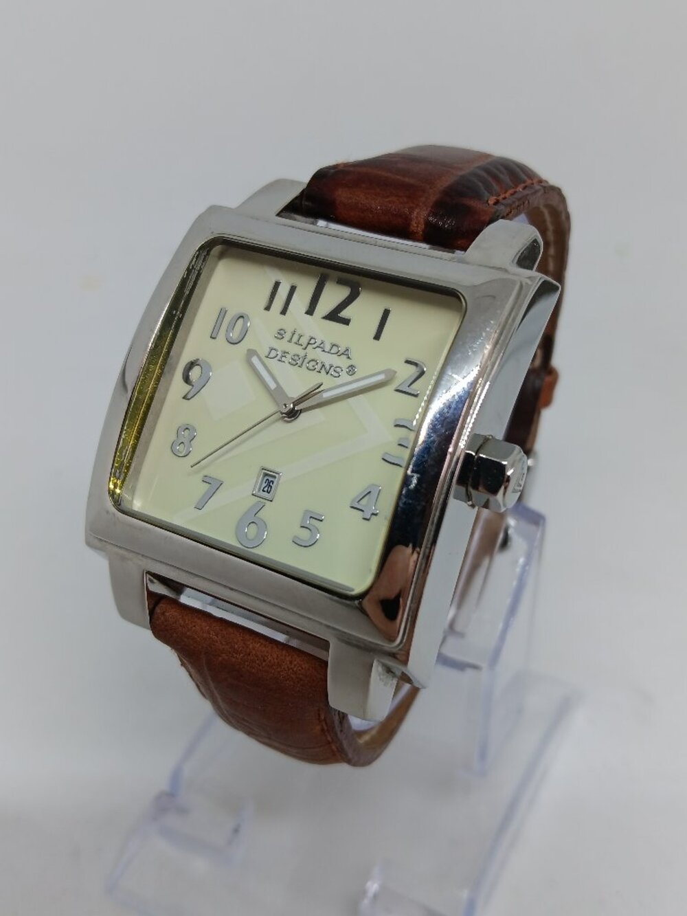 Silpada Designs 2010 Unisex 36mm x 38mm Silver Stainless Steel Square Date Watch